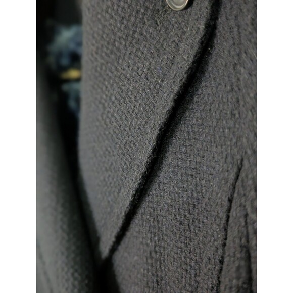 H&M Long Peacoat Jacket Womens 6 Black Wool Blend Pockets Double Breasted Lined - Picture 7 of 14